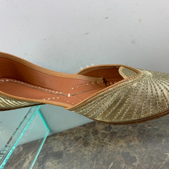 Bespoke Gold Sparkle Leather Slip Ballet Flats 7 - Picture 2 of 8
